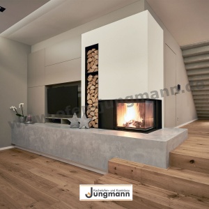 Heizkamin mit Sichtbeton in Paderborn aufgebaut von Kachelofen Jungmann aus Delbrück