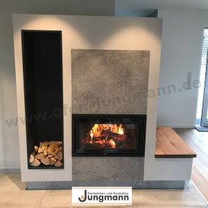 Grundofen mit Holzbank gebaut von Ofenbauer Daniel Jungmann Kreis Paderborn